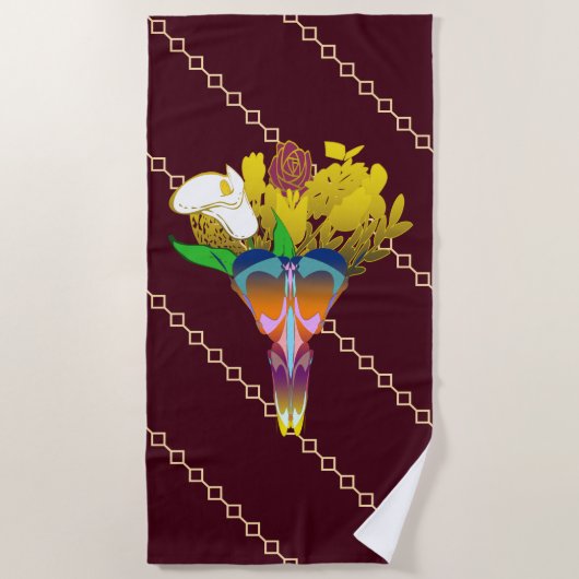 Art Deco Vase with Golden Flowers Strandlaken (Voorkant)