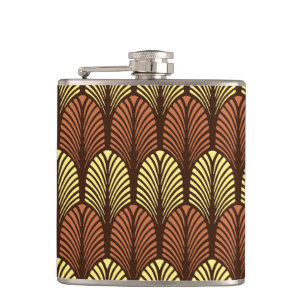 Art Deco veerpatroon, donkerbruin en roest Heupfles