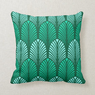 Art Deco veerpatroon, turquoise en aqua Kussen