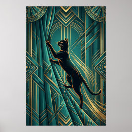 Art Deco vensterbank Zwarte Kat Wandkunst Poster
