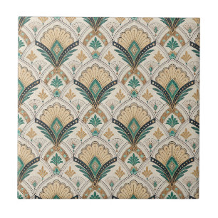 Art Deco Ventilator & Boog Vergulde Teal Geometris Tegeltje