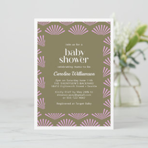 Art Deco ventilatoren in olijf en lila babyshower Kaart