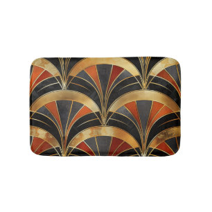 Art Deco ventilatormotief zwart, goud en dieprood Badmat