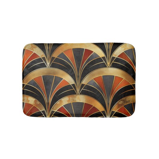 Art Deco ventilatormotief zwart, goud en dieprood Badmat (Voorkant)