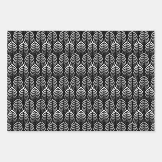 Art Deco-ventilatorpatroon, blauw, koper, wter Inpakpapier Vel (Voorkant 3)