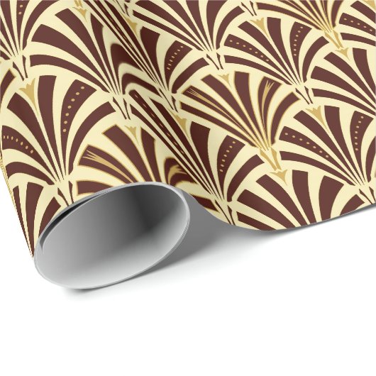 Art Deco-ventilatorpatroon - chocolade op room Cadeaupapier (Rol Hoek)