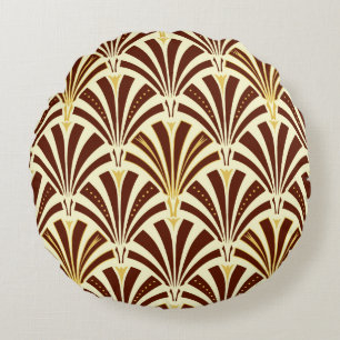 Art Deco-ventilatorpatroon - chocolade op room Rond Kussen