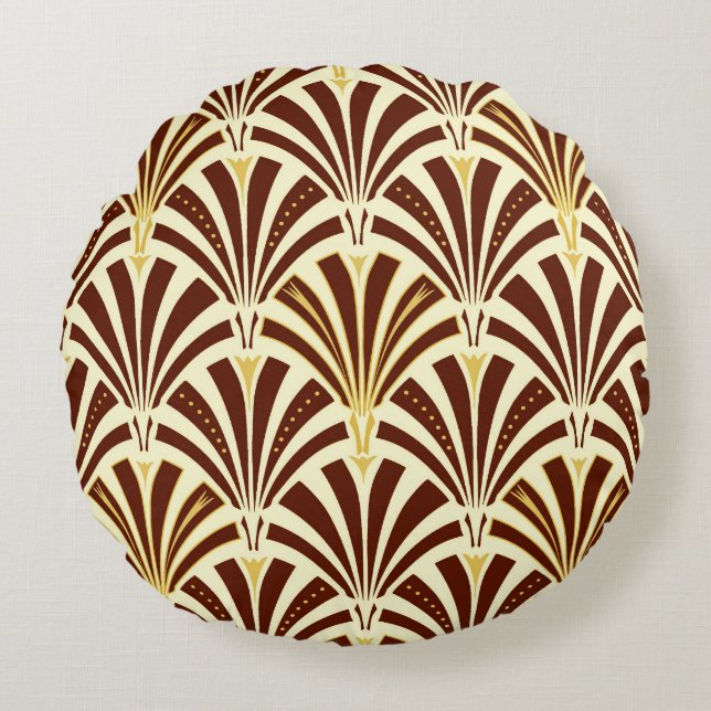 Art Deco-ventilatorpatroon - chocolade op room Rond Kussen (Voorkant)