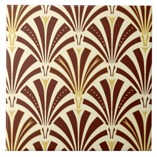 Art Deco-ventilatorpatroon - chocolade op room Tegeltje (Voorkant)