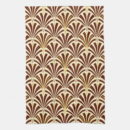 Art Deco-ventilatorpatroon - chocolade op room Theedoek (Verticaal)