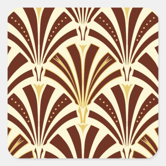 Art Deco-ventilatorpatroon - chocolade op room Vierkante Sticker (Voorkant)