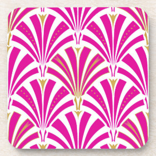 Art Deco-ventilatorpatroon - fuchsia roze Bier Onderzetter