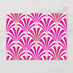 Art Deco-ventilatorpatroon - fuchsia roze Briefkaart