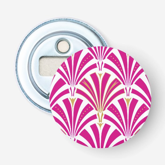 Art Deco-ventilatorpatroon - fuchsia roze Button Flesopener (Voorkant)