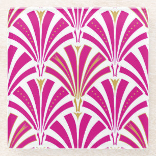 Art Deco-ventilatorpatroon - fuchsia roze Glazen Onderzetter