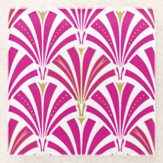 Art Deco-ventilatorpatroon - fuchsia roze Glazen Onderzetter