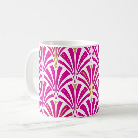 Art Deco-ventilatorpatroon - fuchsia roze Koffiemok (Voorkant links)