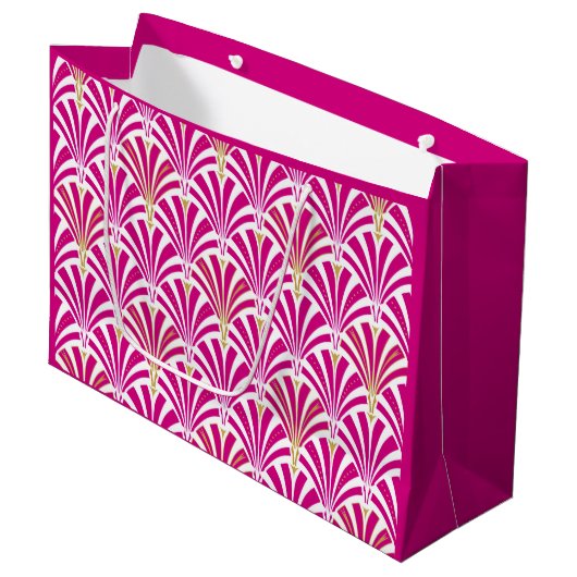 Art Deco-ventilatorpatroon - fuchsia roze Large Cadeautasje (Voorkant Gekanteld)