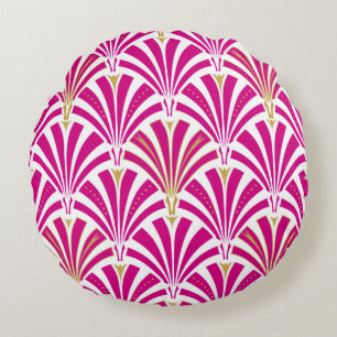 Art Deco-ventilatorpatroon - fuchsia roze Rond Kussen