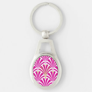 Art Deco-ventilatorpatroon - fuchsia roze Sleutelhanger