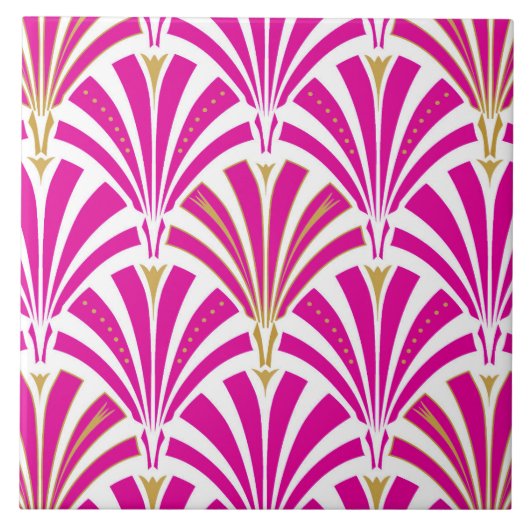 Art Deco-ventilatorpatroon - fuchsia roze Tegeltje (Voorkant)