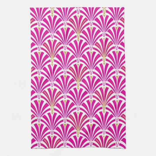 Art Deco-ventilatorpatroon - fuchsia roze Theedoek (Verticaal)