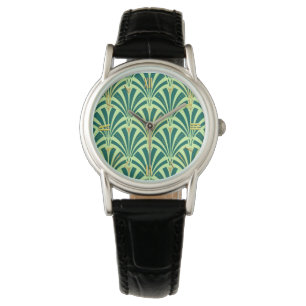 Art Deco-ventilatorpatroon - groen voor denen en n Horloge