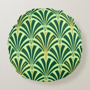 Art Deco-ventilatorpatroon - groen voor denen en n Rond Kussen