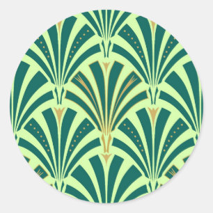 Art Deco-ventilatorpatroon - groen voor denen en n Ronde Sticker