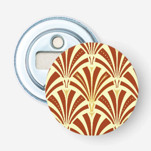 Art Deco ventilatorpatroon - koper op geel Button Flesopener
