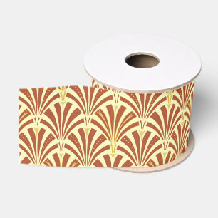 Art Deco-ventilatorpatroon - koper op geel Grosgrain Lint