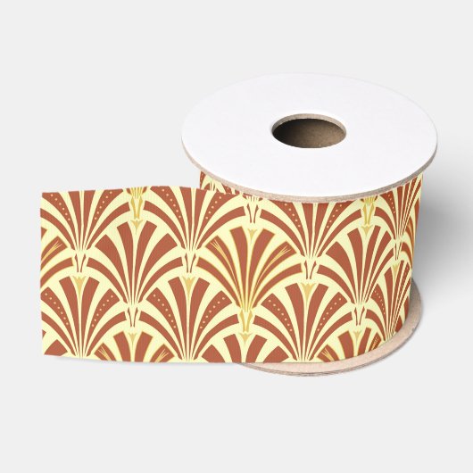 Art Deco-ventilatorpatroon - koper op geel Grosgrain Lint (Spoel)