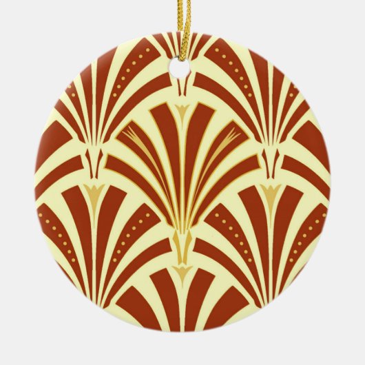 Art Deco-ventilatorpatroon - koper op geel Keramisch Ornament (Voorkant)
