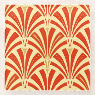 Art Deco-ventilatorpatroon - mandarijnenoranje Glazen Onderzetter