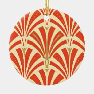 Art Deco-ventilatorpatroon - mandarijnenoranje Keramisch Ornament