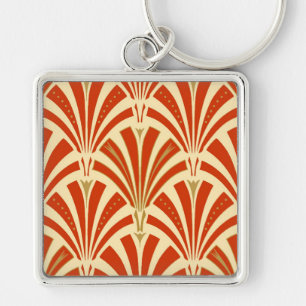 Art Deco-ventilatorpatroon - mandarijnenoranje Sleutelhanger