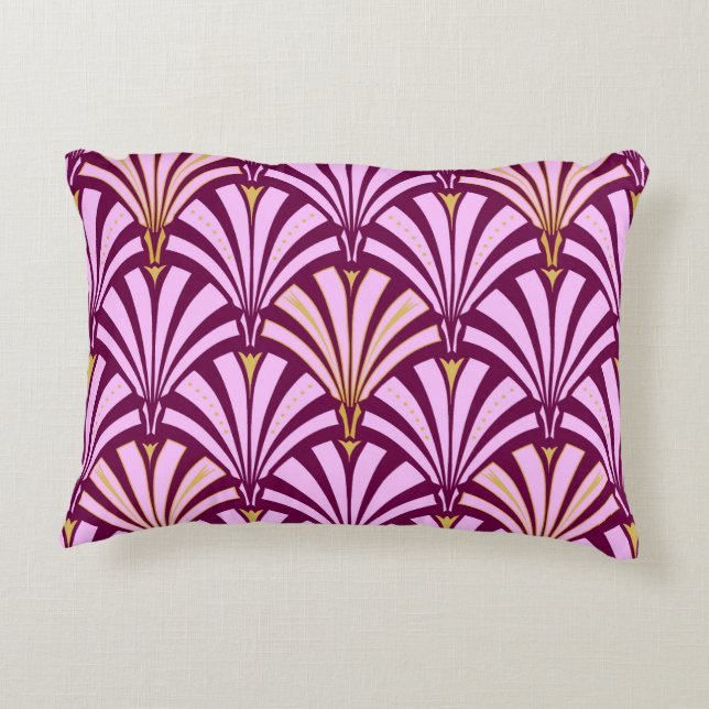 Art Deco-ventilatorpatroon - orchidee en paars Accent Kussen (Achterkant)