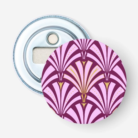 Art Deco-ventilatorpatroon - orchidee en paars Button Flesopener (Voorkant)