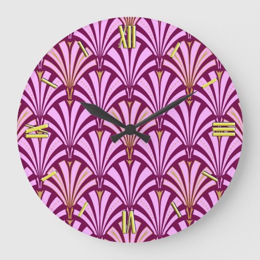 Art Deco-ventilatorpatroon - orchidee en paars Grote Klok (Voorkant)