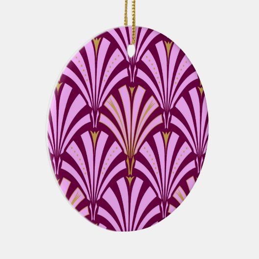 Art Deco-ventilatorpatroon - orchidee en paars Keramisch Ornament (Rechts)