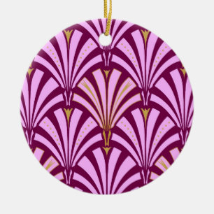 Art Deco-ventilatorpatroon - orchidee en paars Keramisch Ornament