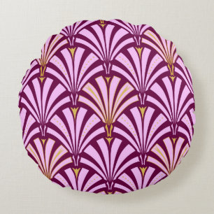 Art Deco-ventilatorpatroon - orchidee en paars Rond Kussen