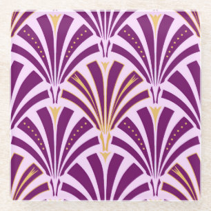 Art Deco-ventilatorpatroon - paars en orchidee Glazen Onderzetter