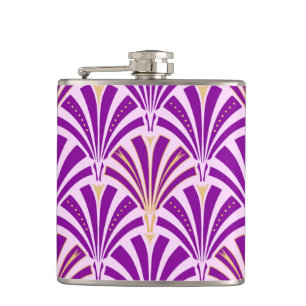 Art Deco-ventilatorpatroon - paars en orchidee Heupfles