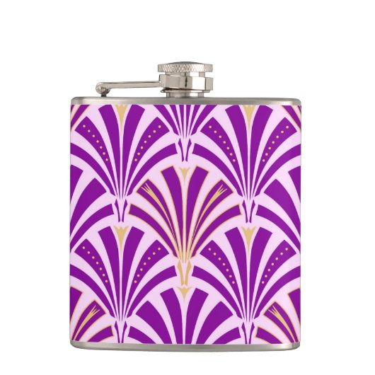 Art Deco-ventilatorpatroon - paars en orchidee Heupfles (Voorkant)
