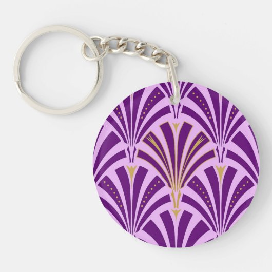 Art Deco-ventilatorpatroon - paars en orchidee Sleutelhanger (Voorkant)