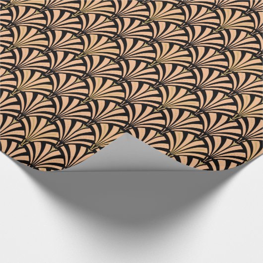 Art Deco-ventilatorpatroon - perziken op zwart Cadeaupapier (Hoek)