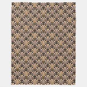 Art Deco-ventilatorpatroon - perziken op zwart Fleece Deken