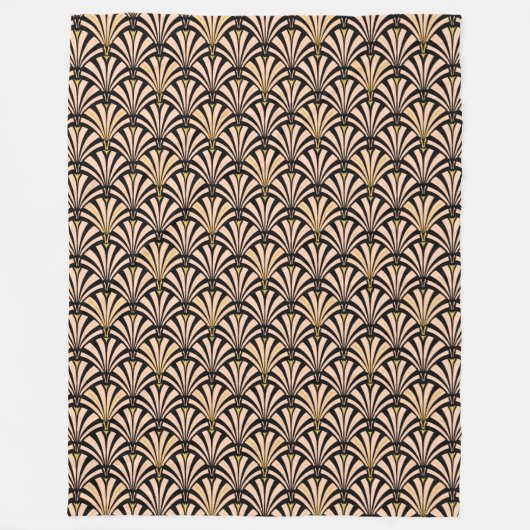 Art Deco-ventilatorpatroon - perziken op zwart Fleece Deken (Voorkant)