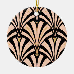 Art Deco-ventilatorpatroon - perziken op zwart Keramisch Ornament